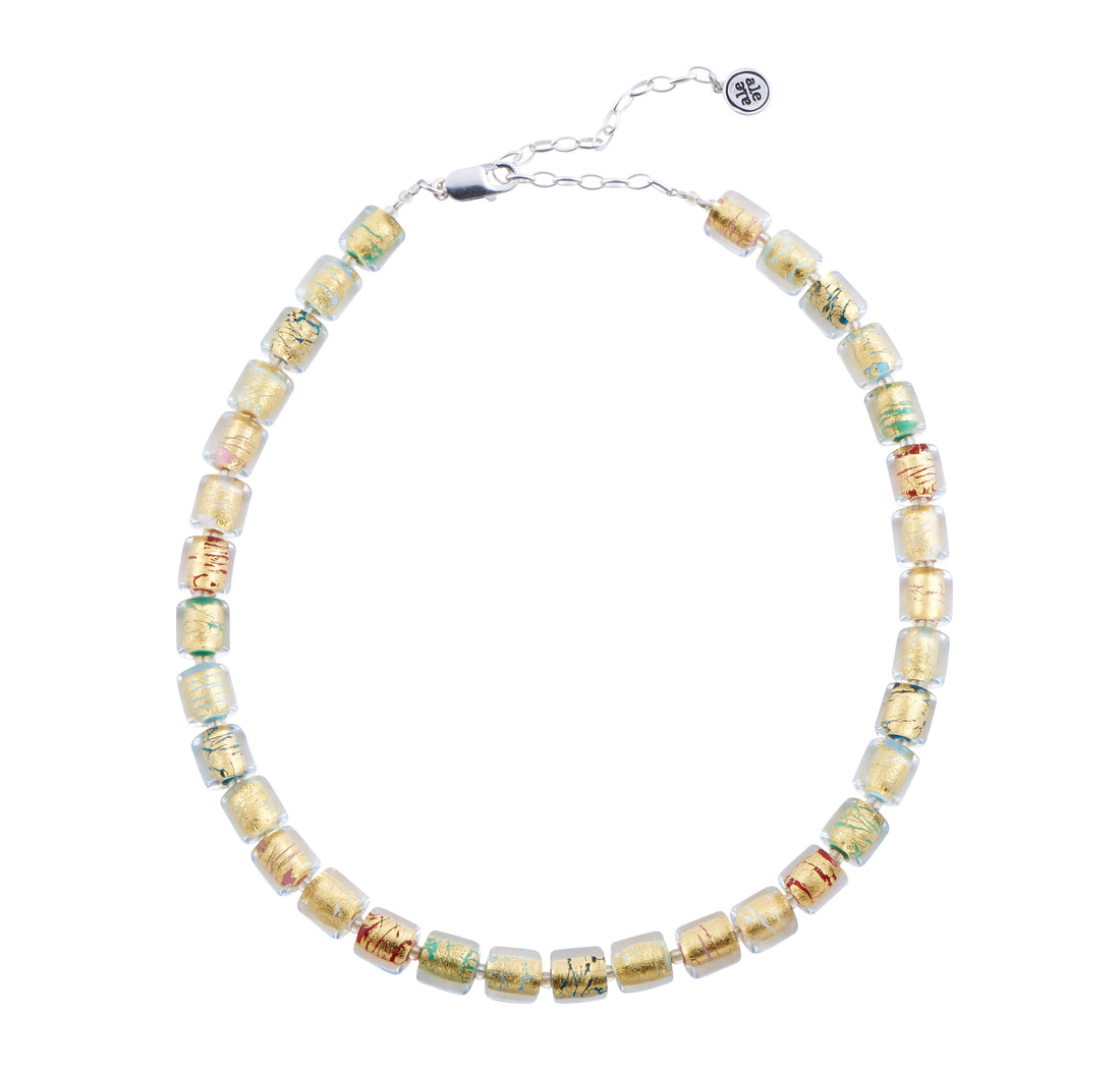 Handmade Silver & Glass Necklace, Earrings & Bracelet - Golden