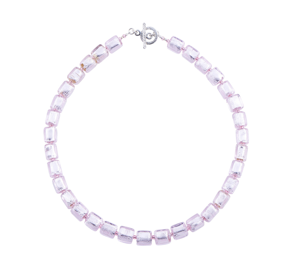 Handmade Glass Necklace, Earrings & Bracelet - Pink & Silver