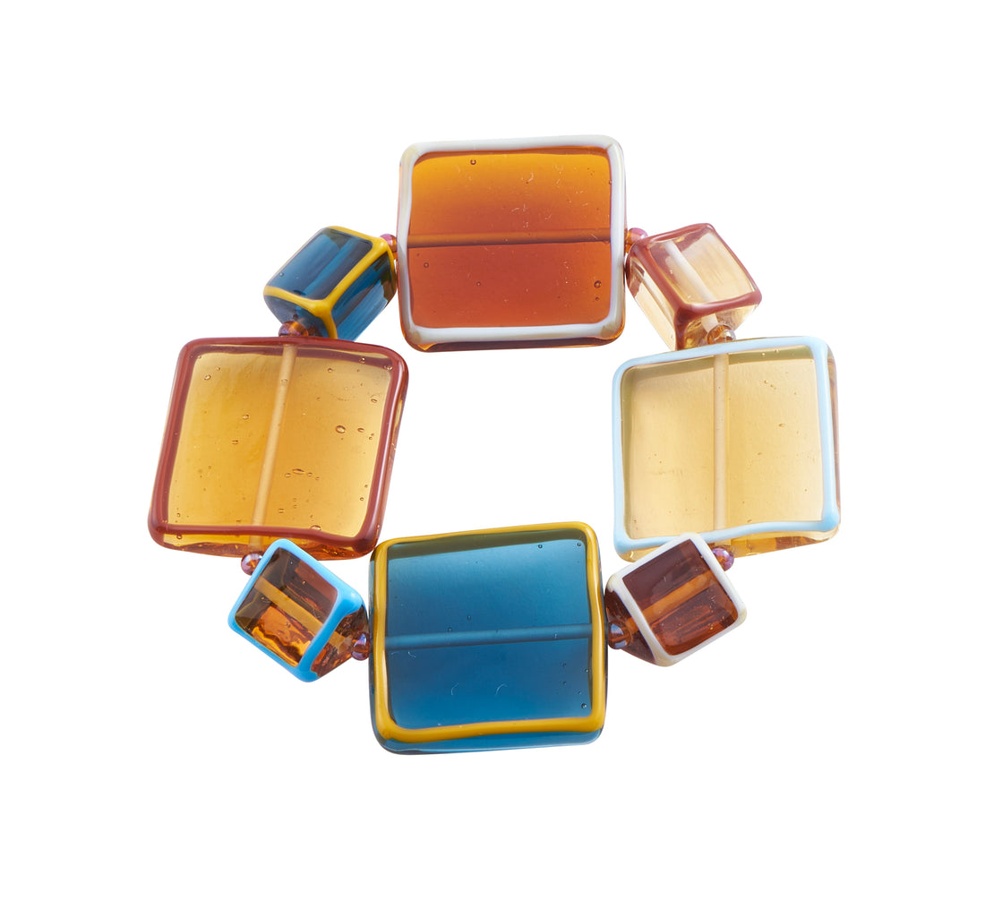 Handmade Silver & Glass Bracelet - Honey and Blue