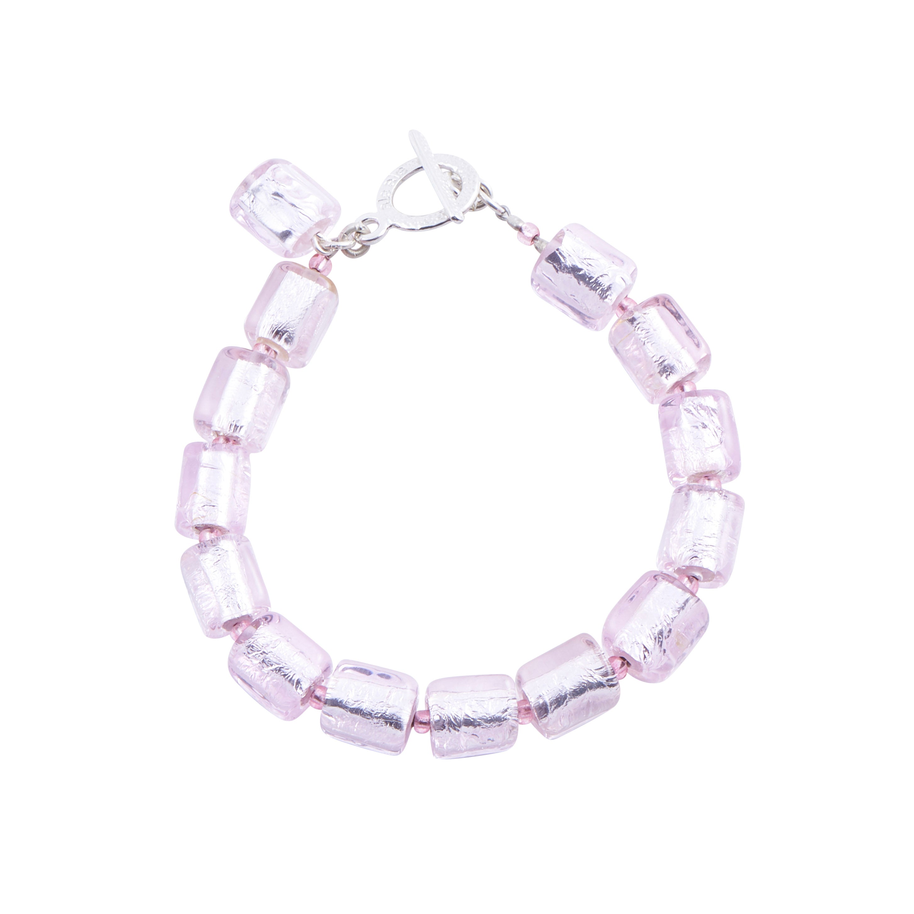 Handmade Glass Necklace, Earrings & Bracelet - Pink & Silver