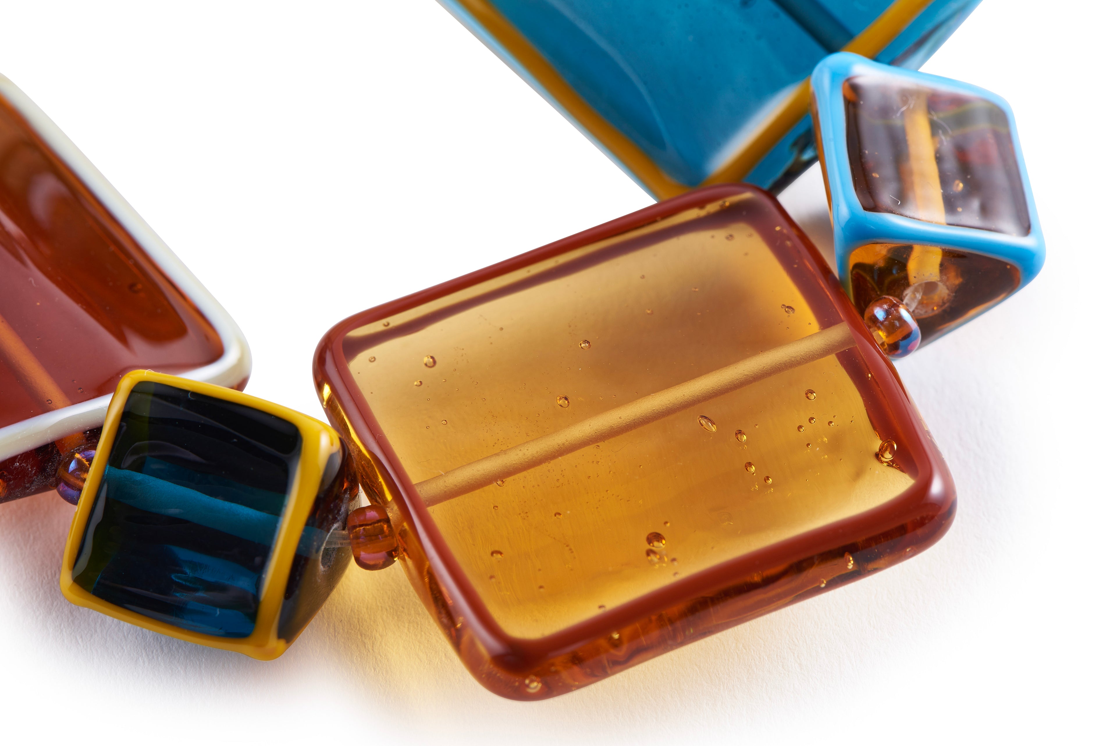 Handmade Silver & Glass Bracelet - Honey and Blue
