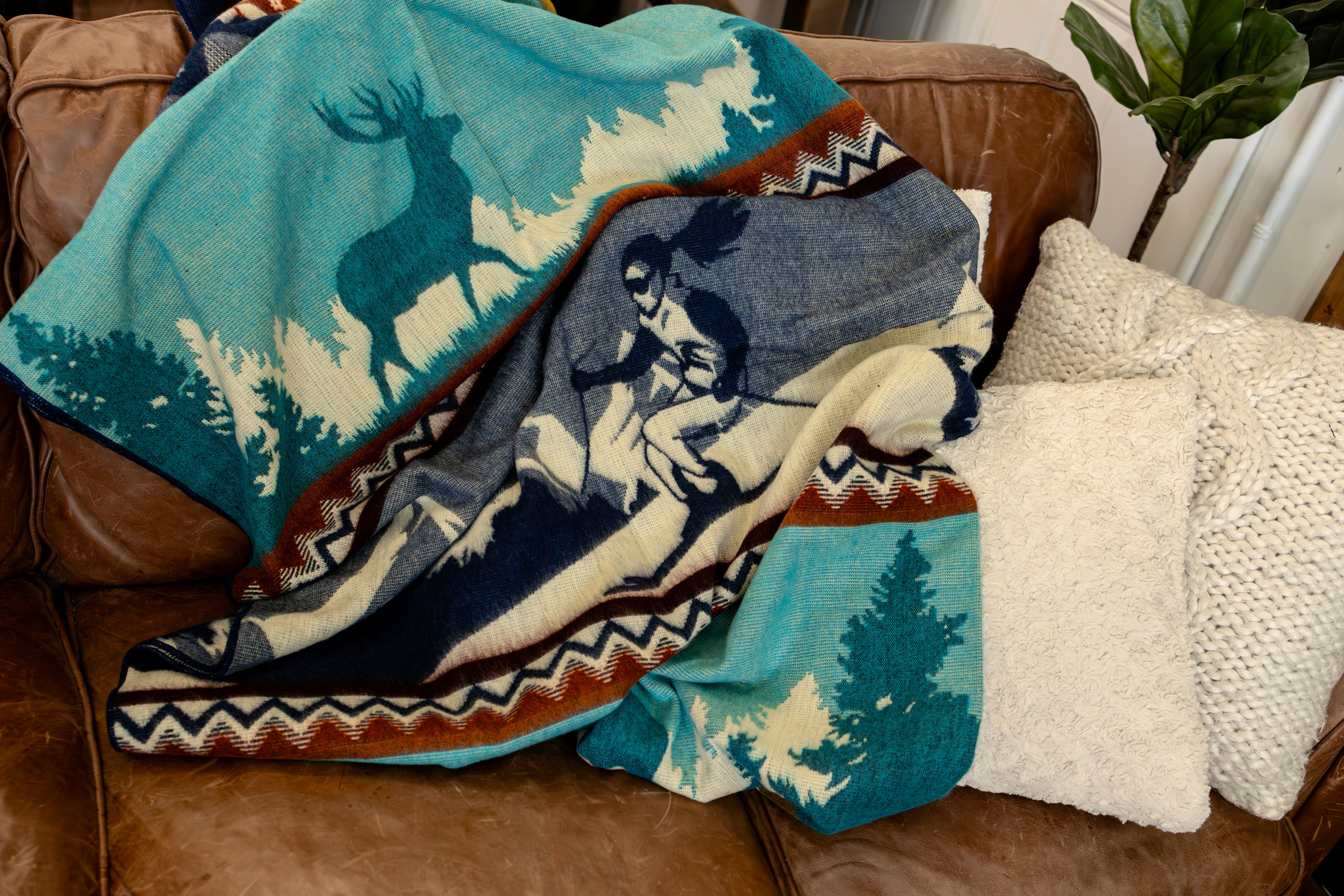 Artisan-Made Winter Blanket - Blue Ski Adventure