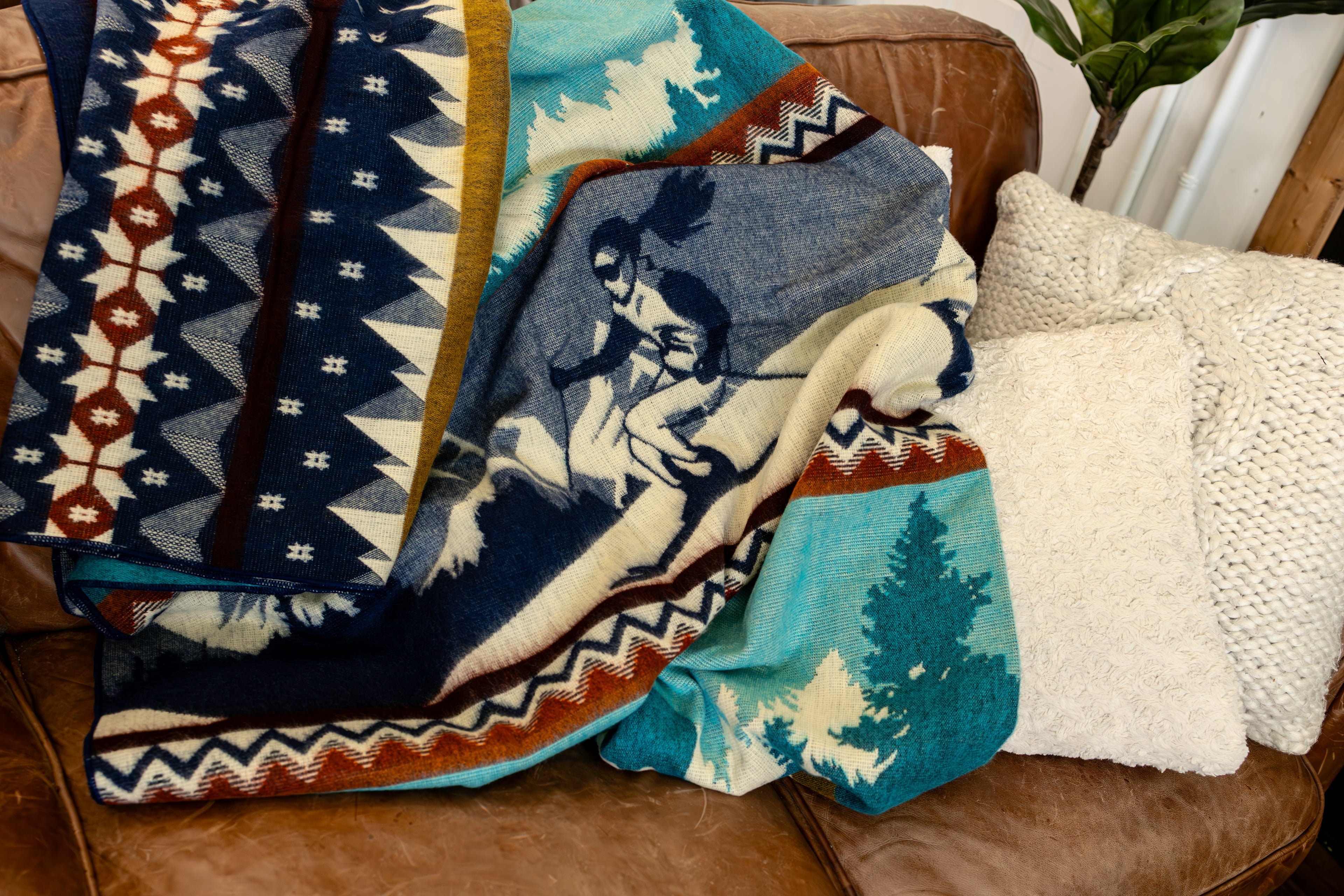 Artisan-Made Winter Blanket - Blue Ski Adventure