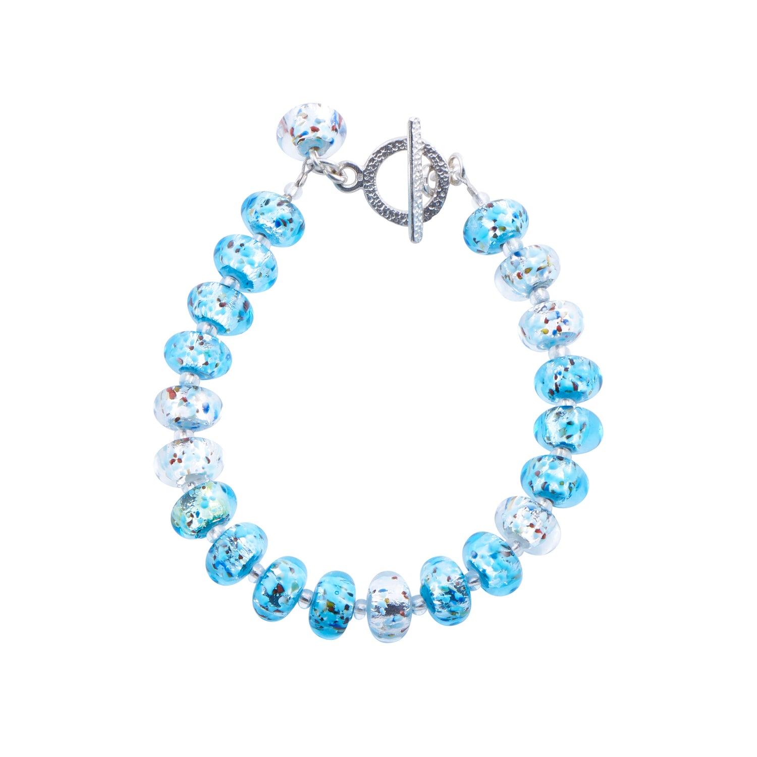 Handmade Glass Necklace, Earrings &amp; Bracelet - Blue &amp; Silver