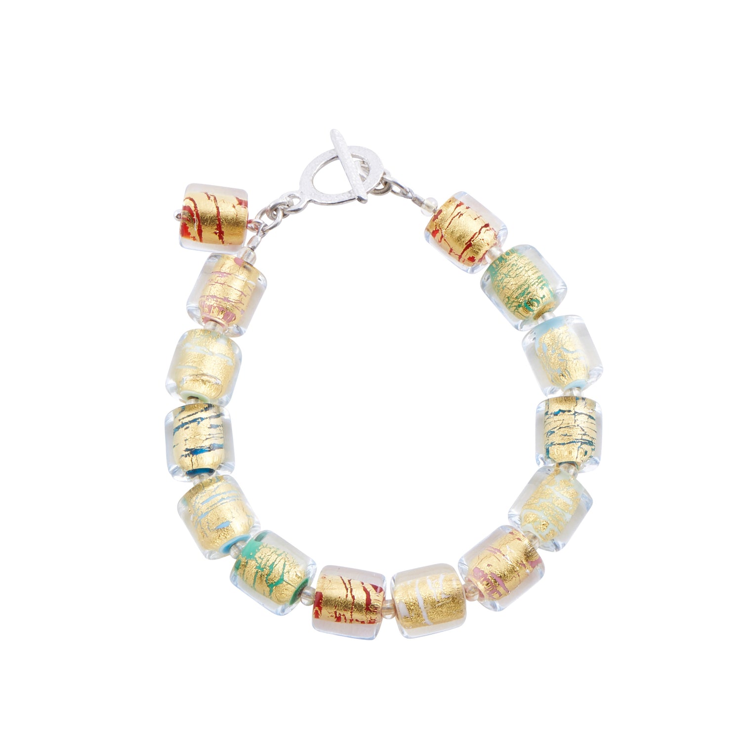 Handmade Silver &amp; Glass Necklace, Earrings &amp; Bracelet - Golden
