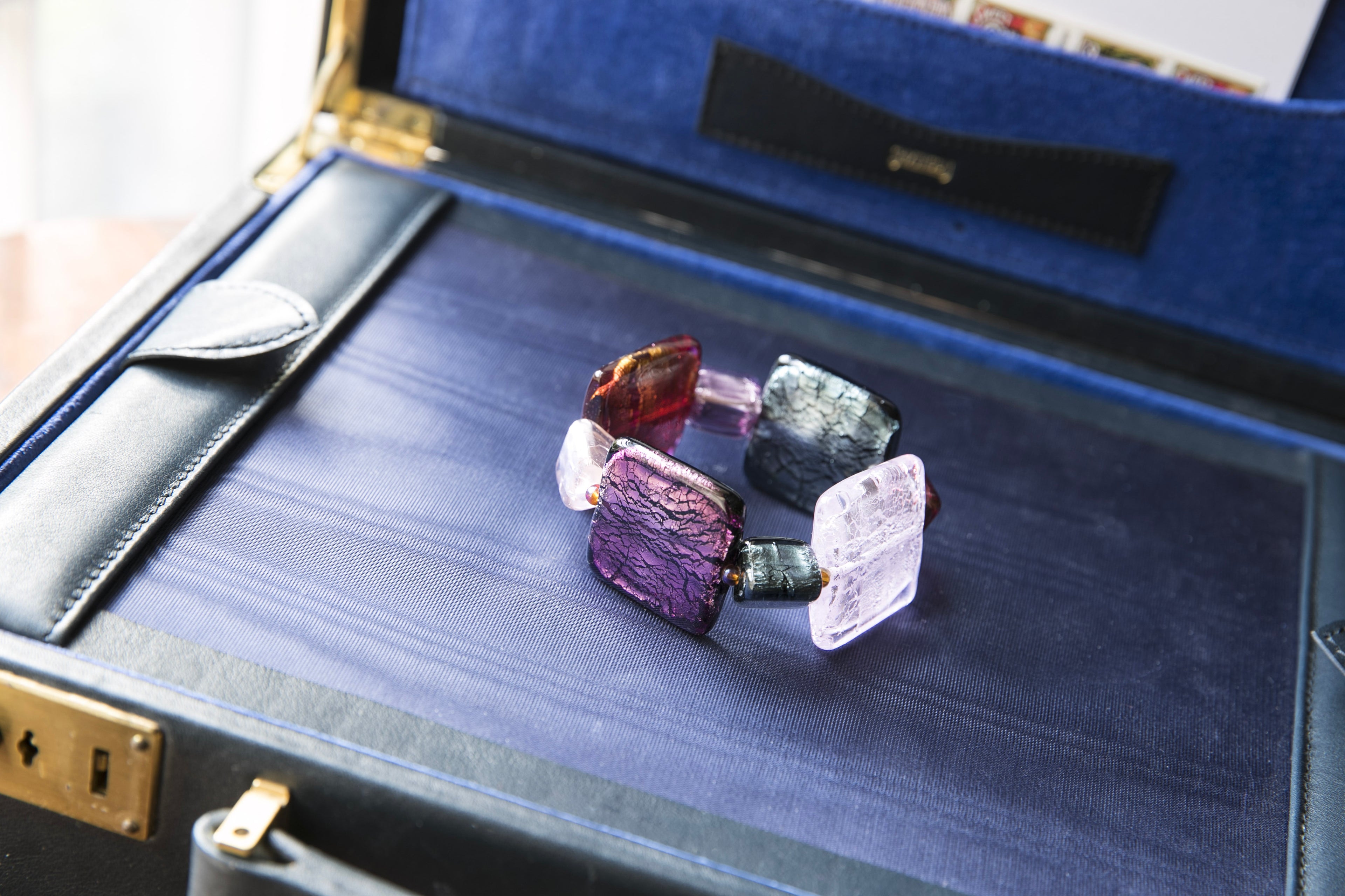 Handmade Silver &amp; Glass Bracelet - Berry and Blue