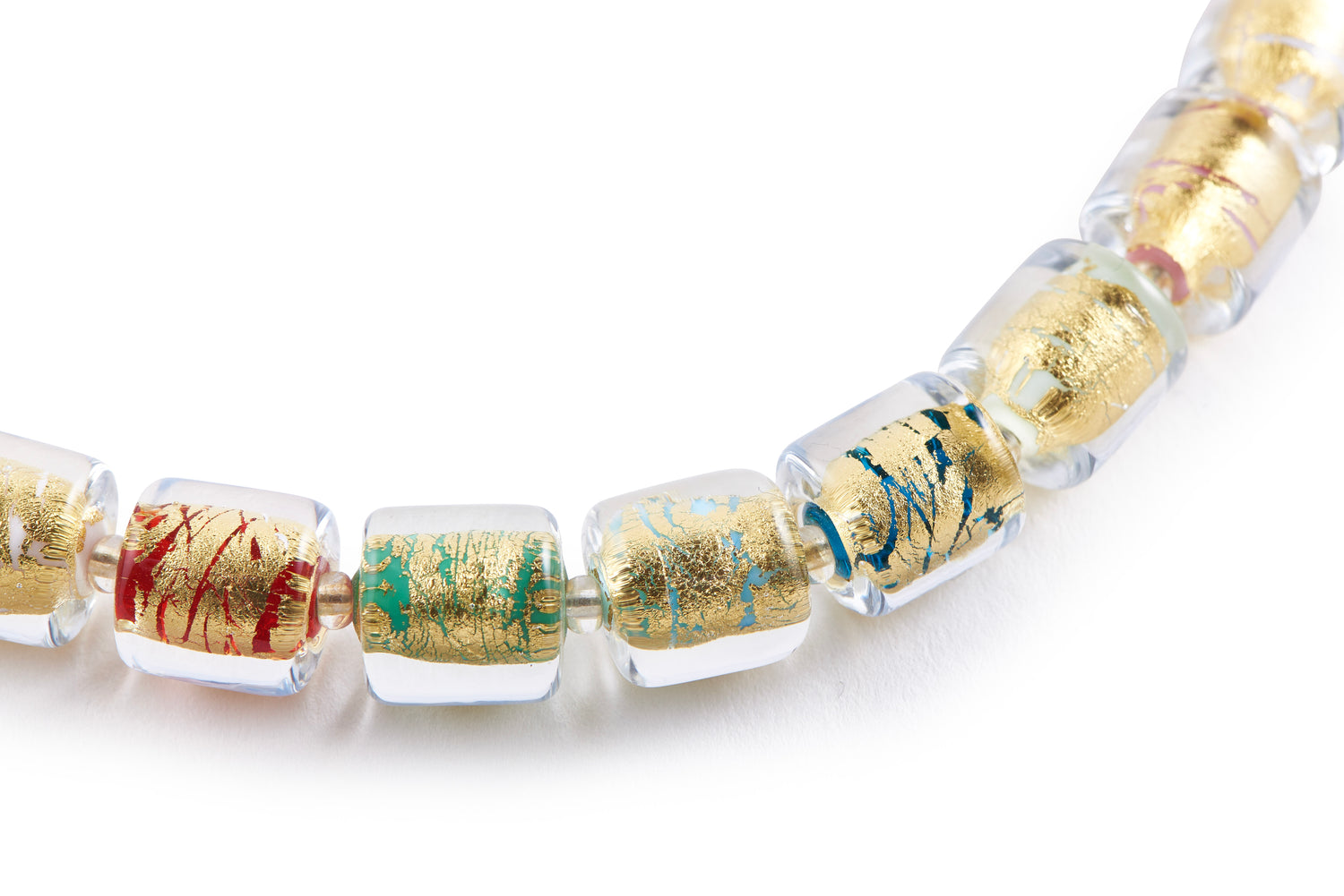 Handmade Silver &amp; Glass Necklace, Earrings &amp; Bracelet - Golden