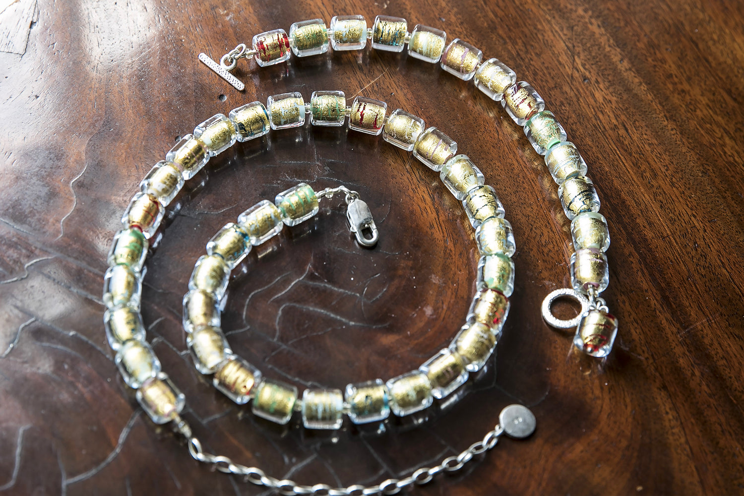 Handmade Silver &amp; Glass Necklace, Earrings &amp; Bracelet - Golden