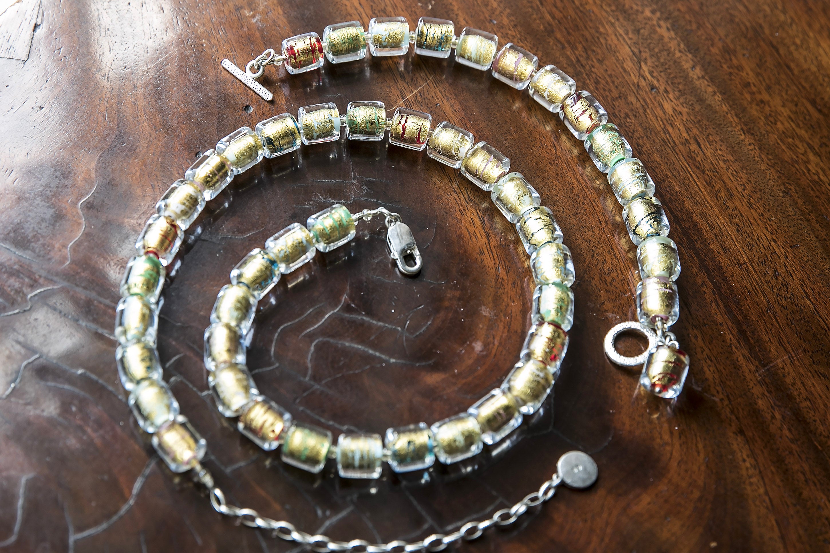 Handmade Silver &amp; Glass Necklace, Earrings &amp; Bracelet - Golden