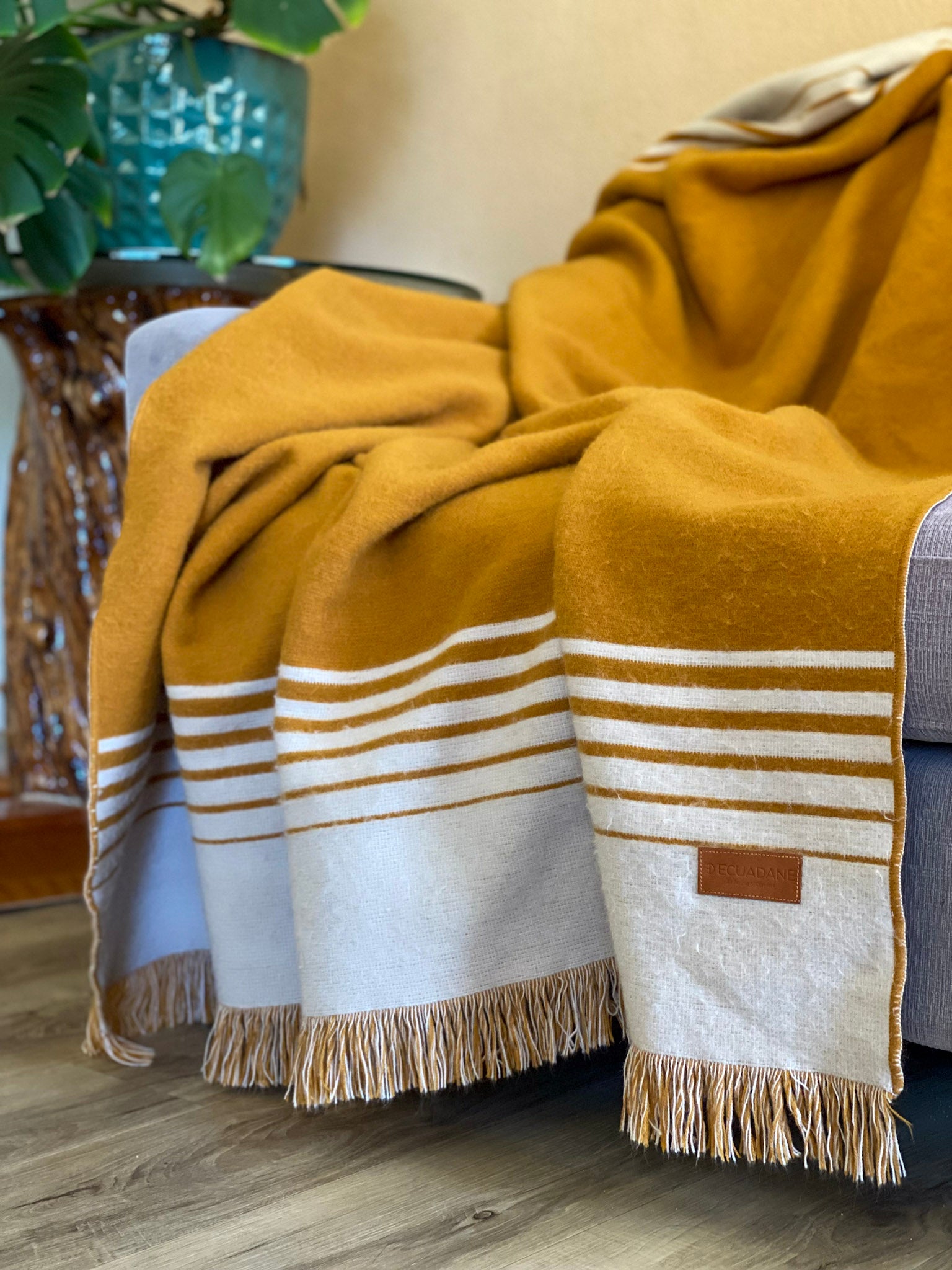 Quilotoa Gold and Beige Luxury Throw Blanket