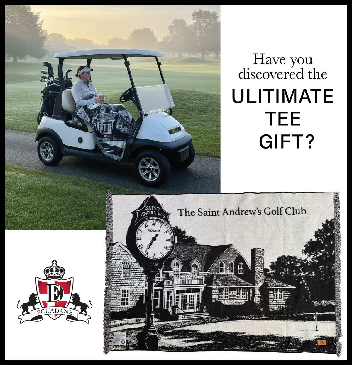 Custom golf tournament gift package with woven blanket story label leather label and travel bag