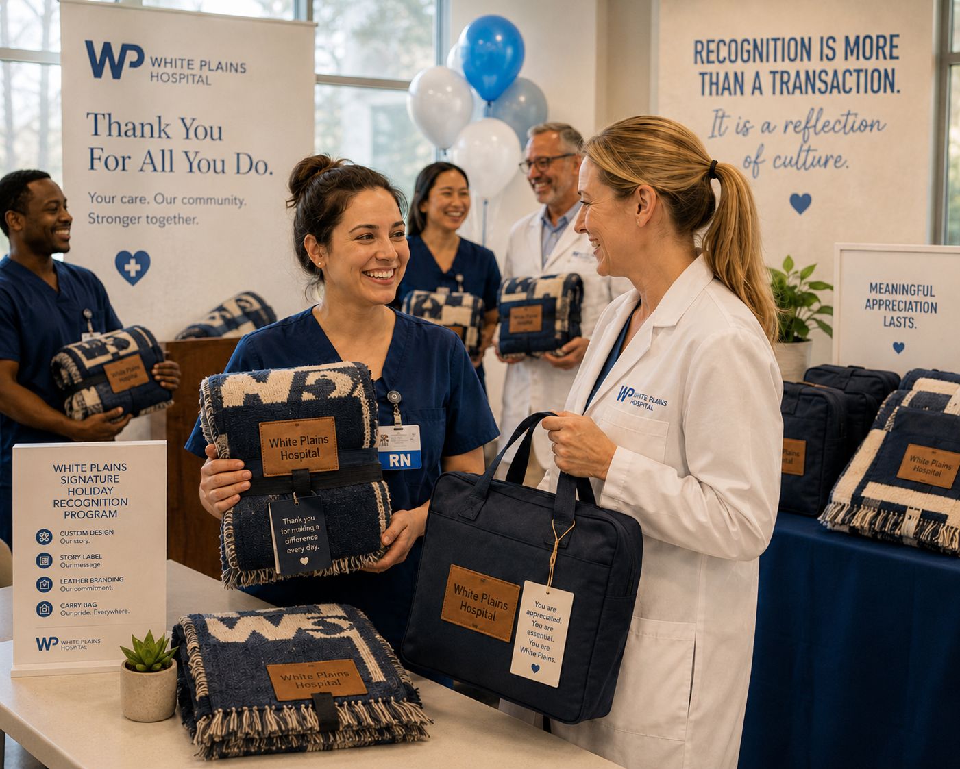 Healthcare employee recognition gifts and custom hospital blankets by Ecuadane