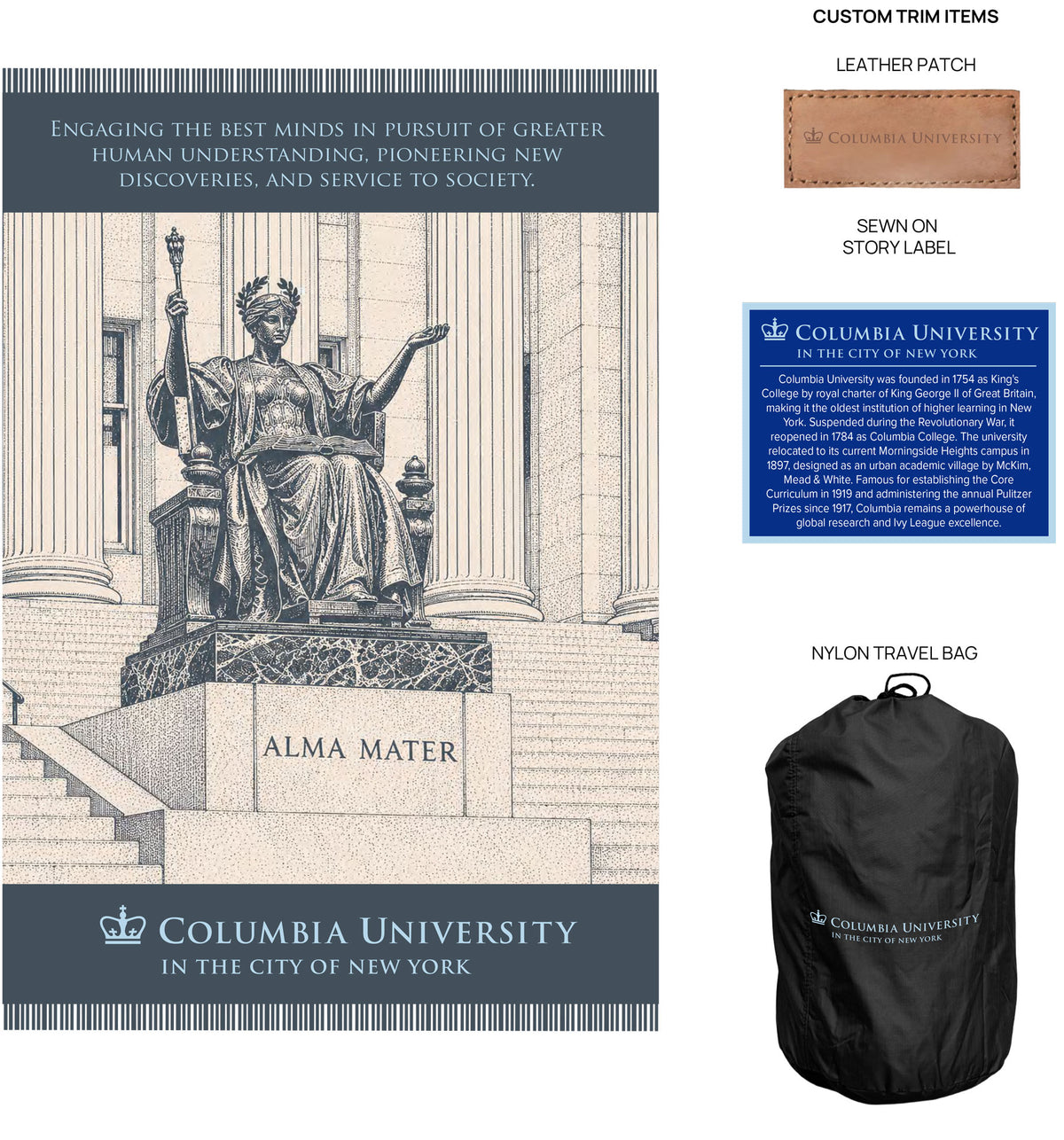 Luxury custom woven university blanket quality and craftsmanship detail