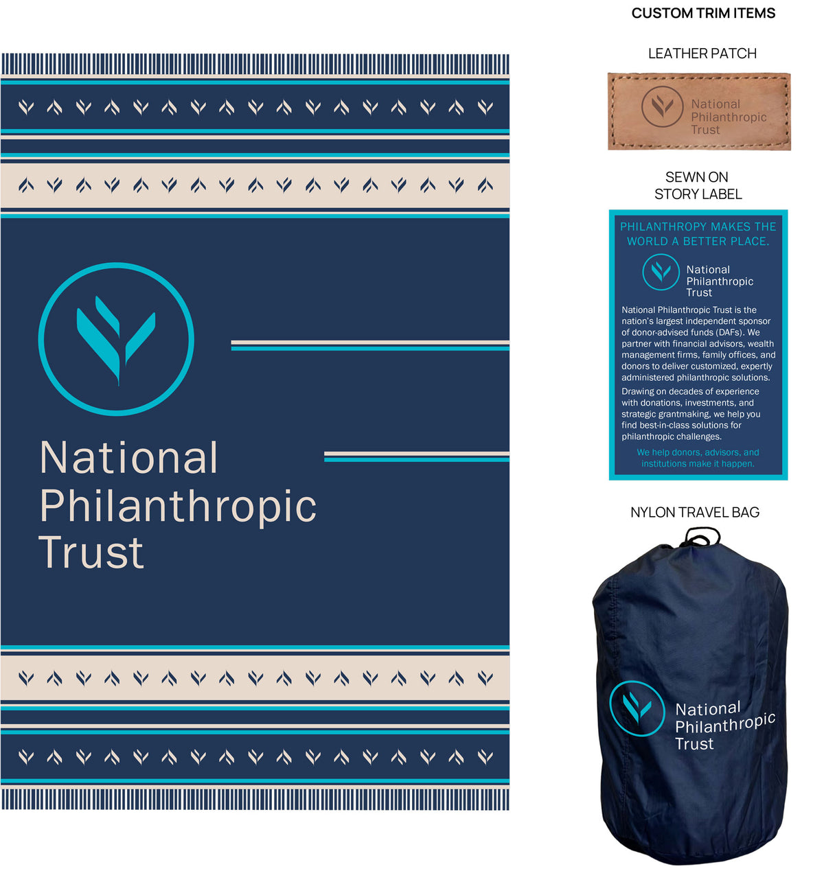 Custom woven nonprofit donor appreciation blanket by Ecuadane