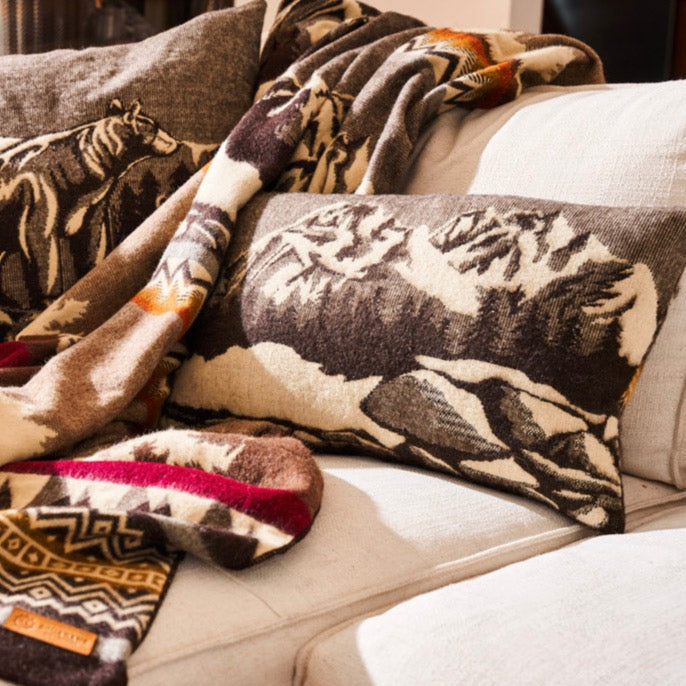 Artisan-Made Lumbar Mountain Range Pillowcase with Southwestern Design