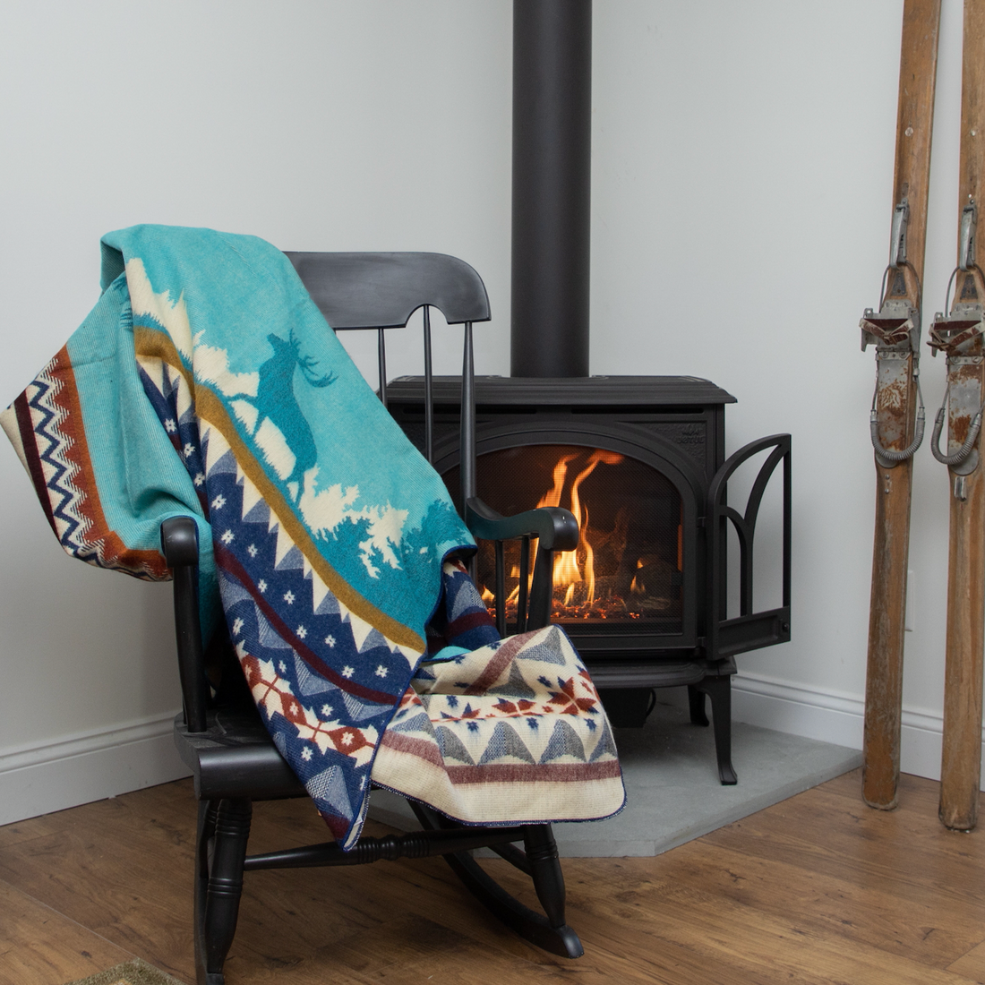 Artisan-Made Winter Blanket - Blue Ski Adventure